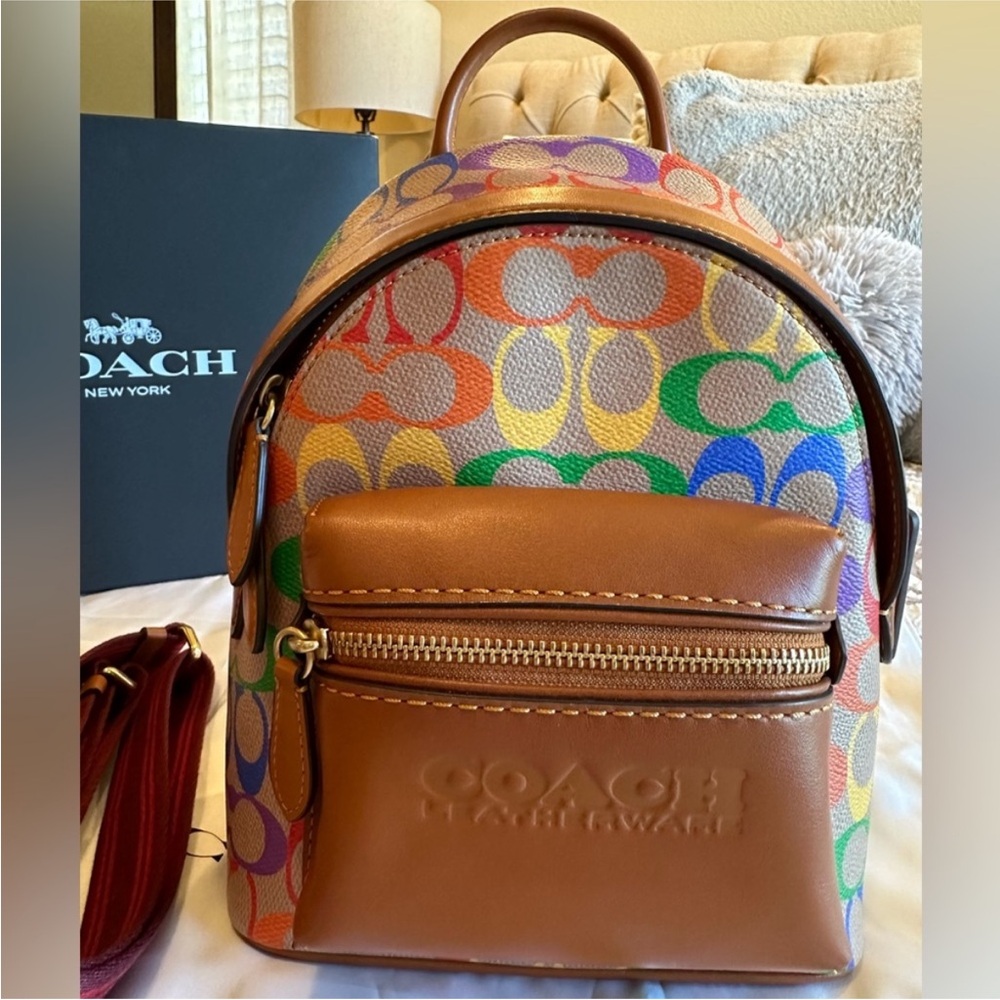 Coach Charter Backpack 18 In Rainbow Signature Canvas - Picture 4 of 16